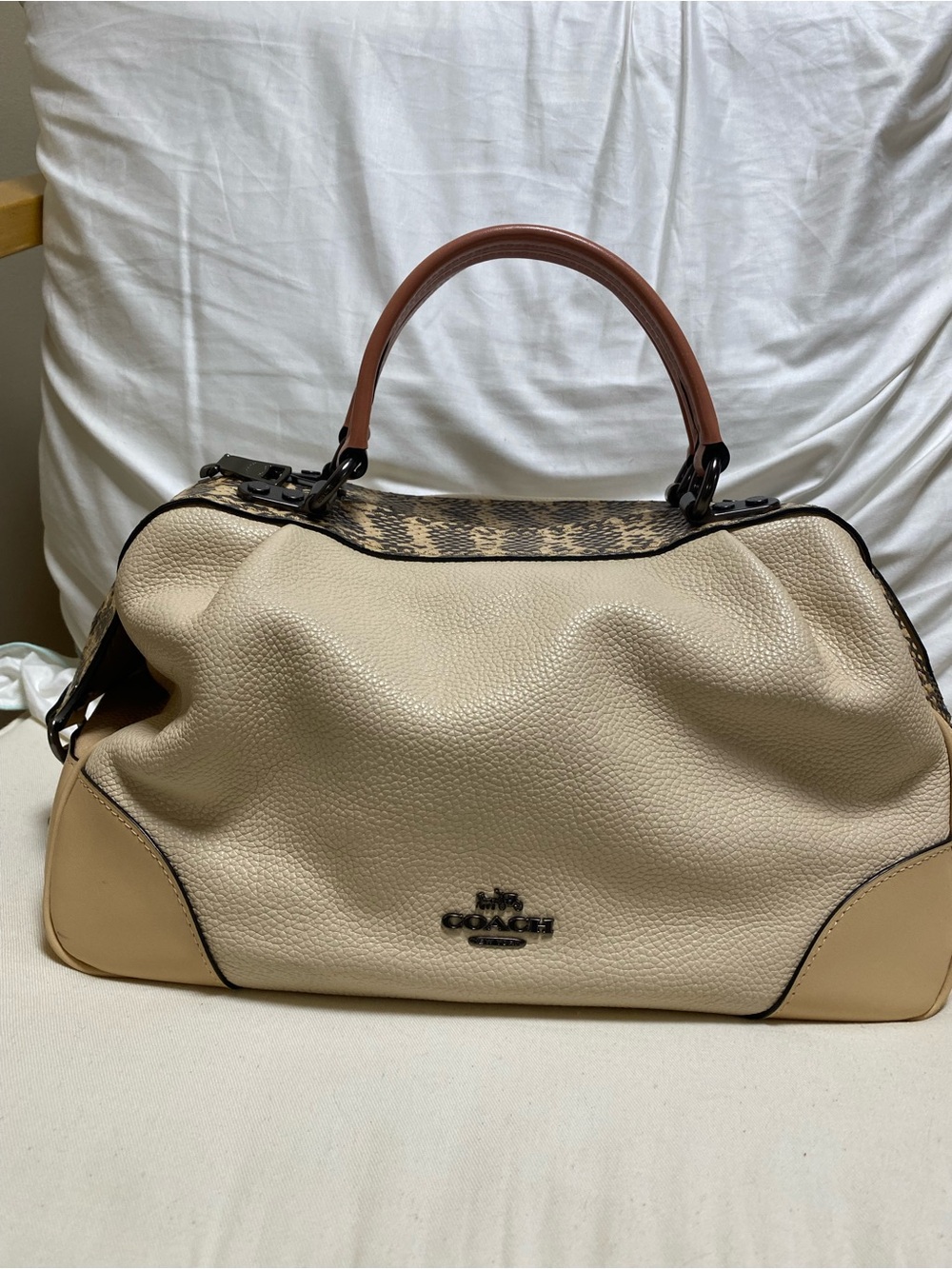 Coach Lane Satchel Beige With Snakeskin Bag